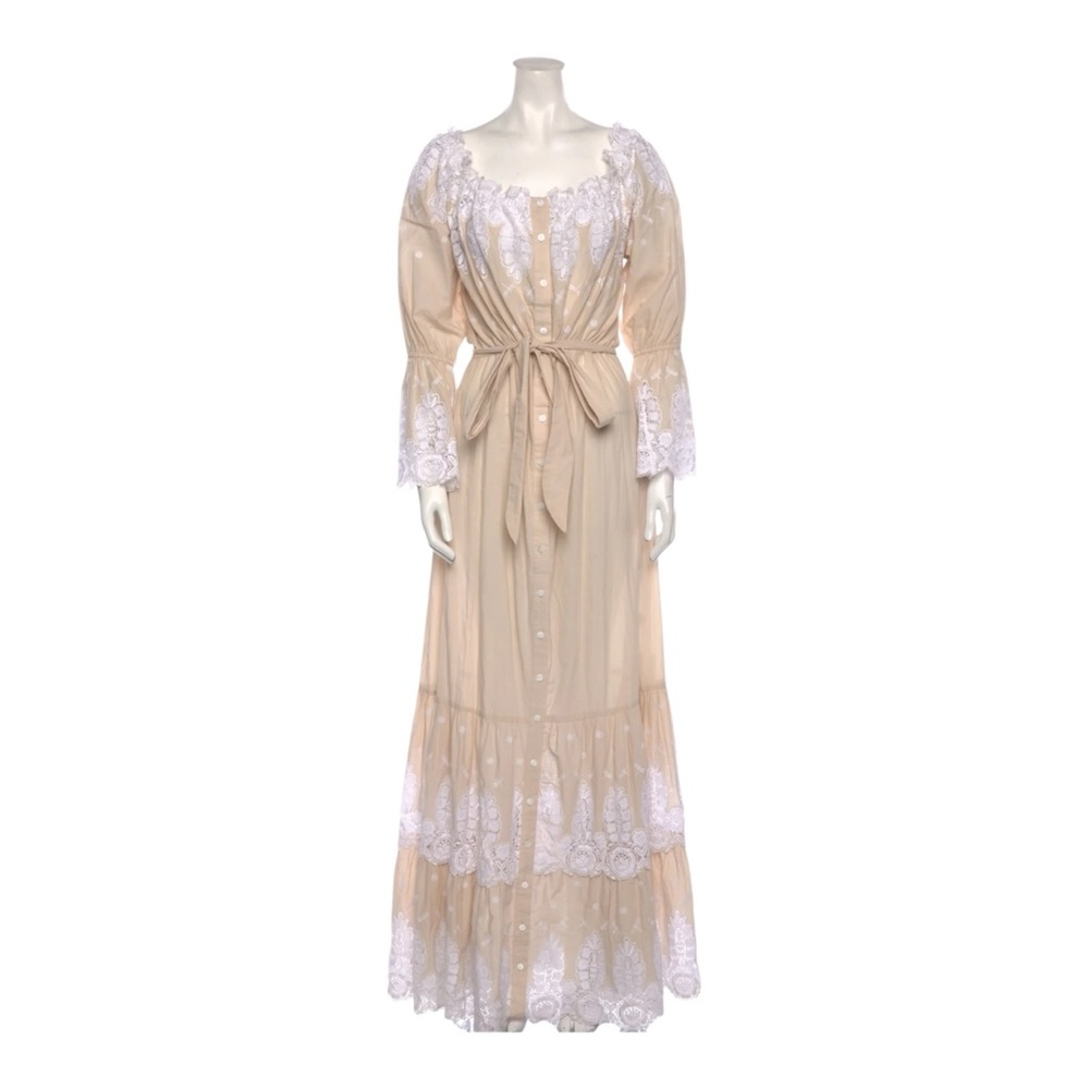 Miguelina Beige and White Long Sleeve Dress